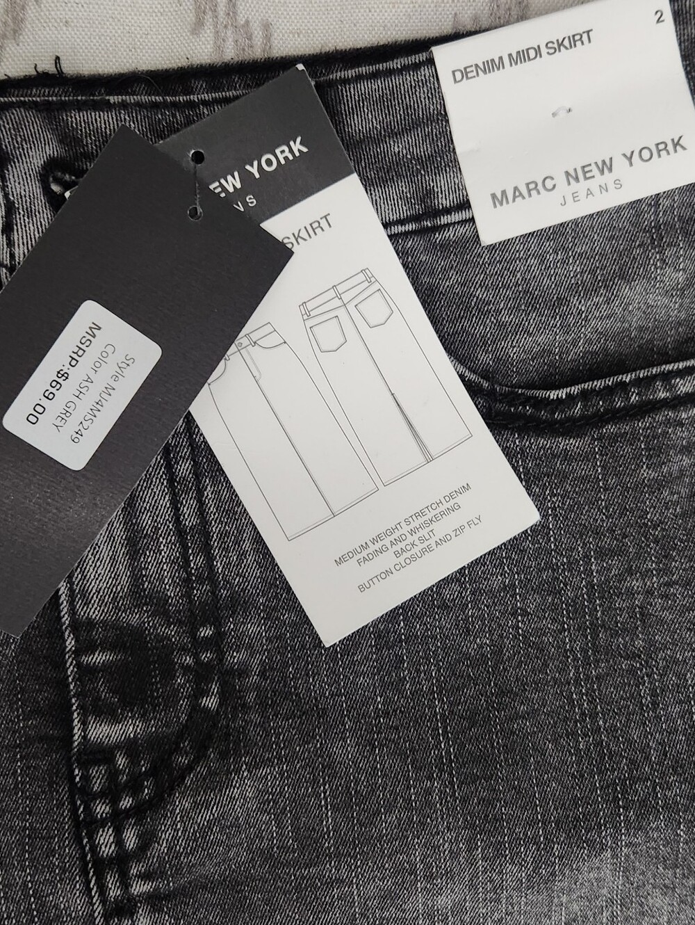 Marc New York Jeans Denim Midi Skirt Ash Grey Stretch Faded MJ4MS249 Womens 2